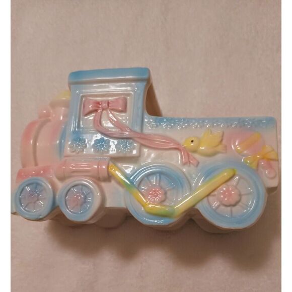 Rubens Orginal Nursery Train Planter Pastels Boy Train Conductor Ceramic Vintage - Picture 2 of 6